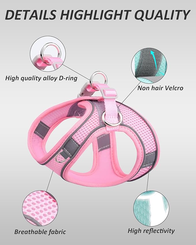 Solmoony Dog Harness for Small Medium Large Dogs No Pull, Puppy Harness and Leash Set, Puppy Harness, Step in Harness for Small Dogs, mesh Dog Harness. (Pink, XXS)