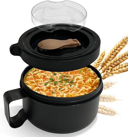 Souper Duper Ramen Bowl Set with Utensil • Heat & Eat Noodles in the Same Soup Bowl • Meal Prep Containers with Lids • Lunch Containers • Microwave, Freezer, Dishwasher Safe (Black)