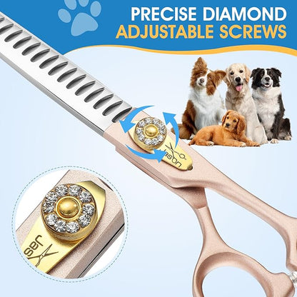 JASON Professional Dog Grooming Scissors - 7 Inch Chunker Shear Japanese 440C Stainless Steel Diamond Screw with 21 Fishbone Teeth Dog Thinning Scissors Christmas Gift