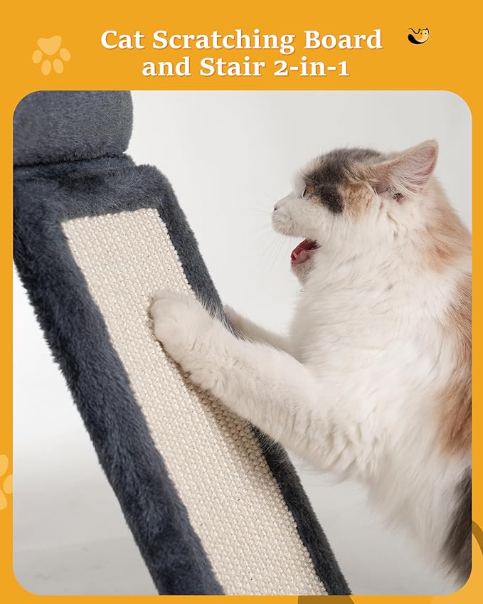 Aechonow Cat Tree for Indoor Large Cats, 14 Inch Cat Tower with 20x16.5 Inch Large Perch Bed, Cat Climbing Tree with Sisal Scratching Post for Adult Senior Cats, Removable Washable Mat, Dark Gray