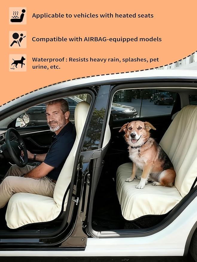 550g Heavy Duty Towel Car Seat Cover, Waterproof Sweat Protector for Post-Gym & Beach, Non-Slip Microfiber Bucket Seat Mat for Sedans SUV Minivans, Machine Washable (Beige, 1-Pack)