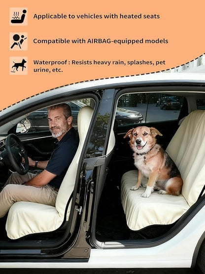 550g Heavy Duty Towel Car Seat Cover, Waterproof Sweat Protector for Post-Gym & Beach, Non-Slip Microfiber Bucket Seat Mat for Sedans SUV Minivans, Machine Washable (Beige, 1-Pack)