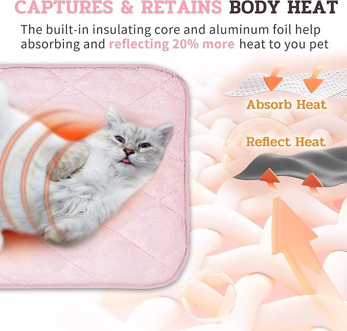 NWK Fluffy Self Warming Cat Mat, Cat Blanket, Thermal Dog Mat, Washable, Non-Slip Bottom for Sofa & Crate & Kennel & Car Seat (Blush Pink, Medium (28'' X 19'' X 0.4''))