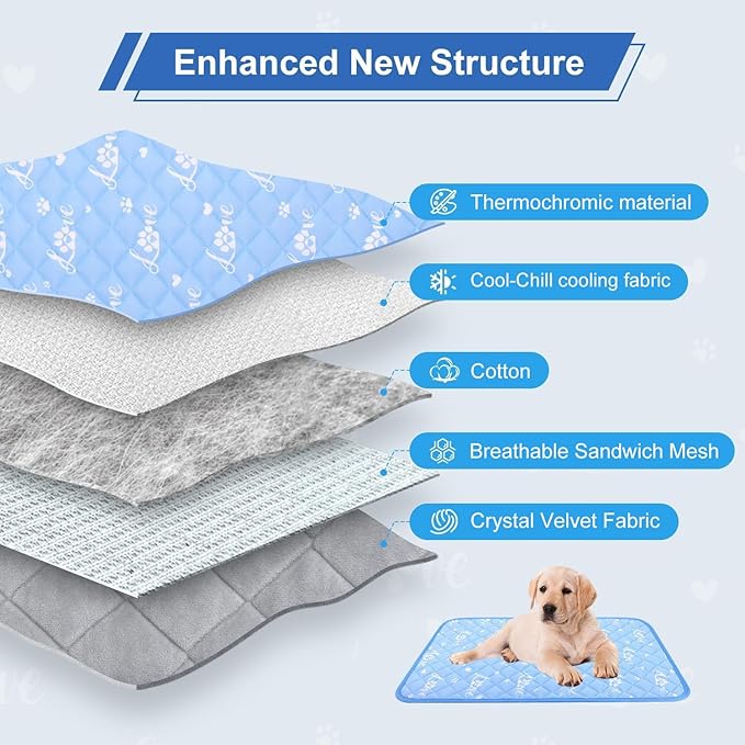 MH MYLUNE HOME Dog Cooling Mat 36x23 Inch - Cool-Chill Cool Fiber, Endothermic Color Changing Pet Pad for Dogs & Cats, Double-Sided Cooling & Warm, Foldable & Washable Summer Blanket