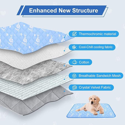 MH MYLUNE HOME Dog Cooling Mat 59" x 40" Cool-Chill Cool Fiber & Endothermic Color Changing Double-Sided Cooling & Warm Dog Mat, Foldable Washable Summer Pet Blanket