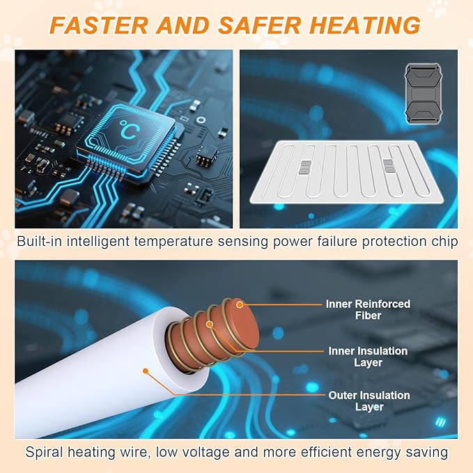 GOLOPET Cat Heating Pad 17×13 in Heated Cat Bed with Intelligent Constant Temperature Switch,Waterproof with Metal Protective Tube Puppy Whelping Supplies, Comes with a Plush Cotton Sleeve-Apricot