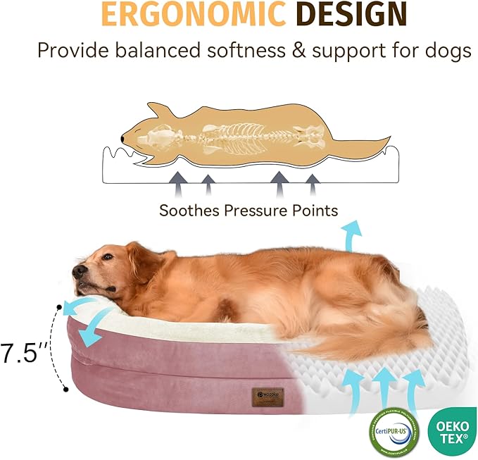 Orthopedic Dog Bed for Extra Large Dogs, XL Waterproof Dog Bed with Bolsters, Supportive Egg Crate Foam Pet Couch Bed with Removable Washable Cover & Non-Slip Bottom, Pink