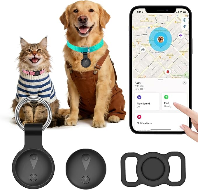 Pet GPS Tracker for Dogs,Smart Mini Location Tractive Collar Trackers for Cats,Works with iOS Find My,No Monthly Fee Subscription,IP67 Waterproof Real-Time Global Tracking Anti-Lost Ultra-Slim