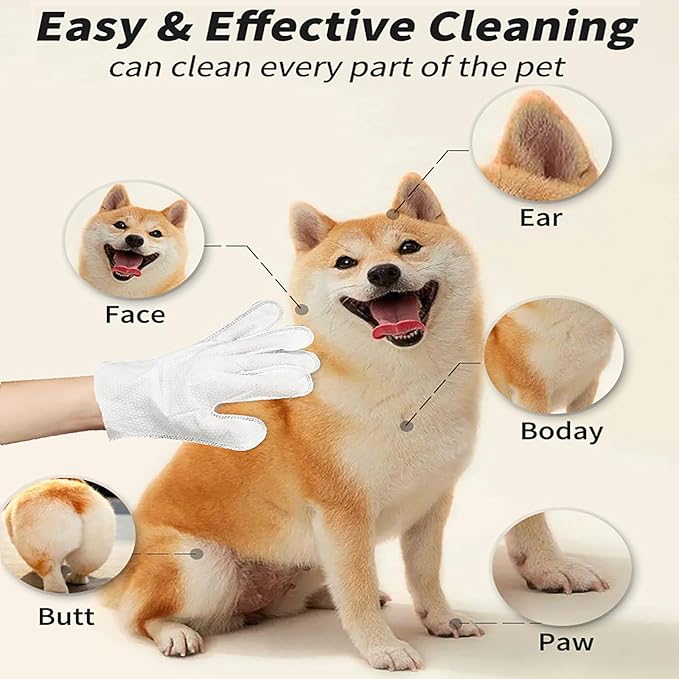 Pet Glove Wipes, Pet Grooming Gloves - for Dog Cat Hair Removal, Bathing & Deshedding, Cleaning Glove for Dog and Cat Paws, Body and Butt, Ear, Eye, Daily Care and Travel,Thickened-20PCS