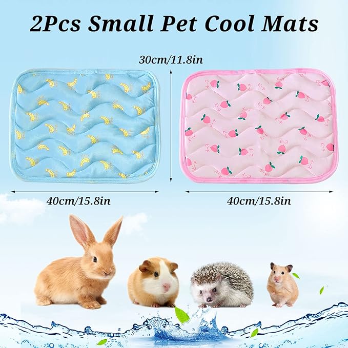 2Pcs Small Animals Cooling Mat, Guinea Pig Cooling Sleeping Pad, Rabbit Cool Pad, Breathable Small Pet Self Hot Day Bed Blanket for Rabbit Bunny Hedgehog Hamster Stay Cool 15.8x11.8in