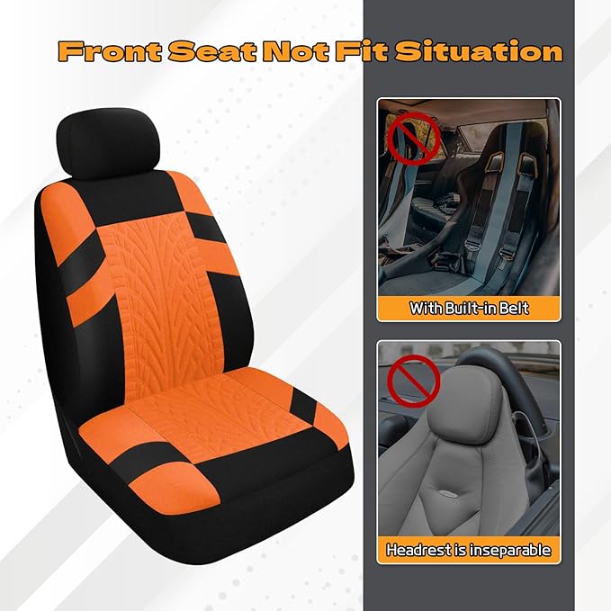 2PCS Car Front Seat Cover with 2 Headrest Covers, Breathable Waterproof Seat Covers for Front Seats, Universal Seats Cover Protector Car Accessories for Most Vehicles (Orange)