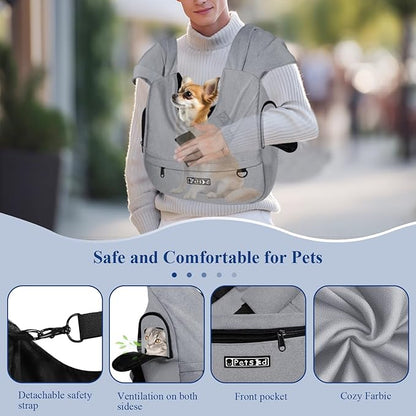 Petskd Dog Carrier Sling for Small Pet 7-15 LBS, Hands Free Front Facing Cat Sling Chest Carrier with Bottom Mat and Adjustable Strap for Pets Anti-Anxiety, Walk, Vet