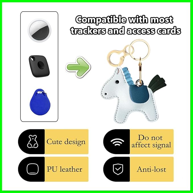 Leather Keychain Holder Case Compatible with AirTag,Cute Protective Cover with Keyring,Anti-Scratch Finder GPS Tracker Case for Wallet Keys,bag,pets,Backpack(Horse H)