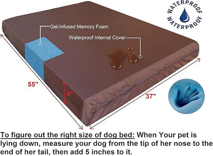 Dogbed4less Orthopedic Gel Memory Foam Pet Dog Bed, Waterproof Liner with External Microsuede Cover and Bonus Antislip Cover (Microsuede Gray, 55"X37"X4" Inches)
