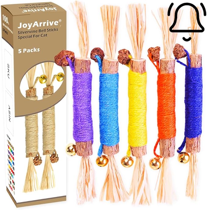 Natural Dried Matatabi Cat Chew Stick with Gall Fruit, Raffia Grass & Cat Bell Ball Toys, Handmade Silvervine Sticks Interactive Catnip Toys for Teething & Entertainment (Size L Color D)