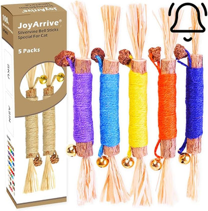 Natural Dried Matatabi Cat Chew Stick with Gall Fruit, Raffia Grass & Cat Bell Ball Toys, Handmade Silvervine Sticks Interactive Catnip Toys for Teething & Entertainment (Size L Color D)