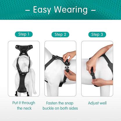 PoyPet Reflective Soft Breathable Mesh Dog Harness Choke-Free Double Padded Vest with Adjustable Neck and Chest(Black,L)