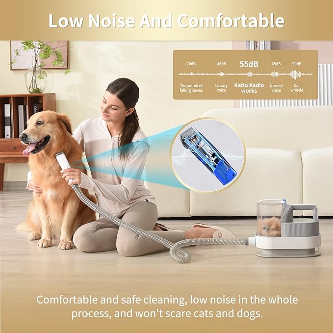 GZI Dog Grooming Vacuum Kits with Multiple Tools - Electric Clipper, Hair Dematting and Shedding, 2.5L Large Capacity Dustbin, 10Kpa Suction, Low Noise - Pet Hair Solution for Dogs and Cats Pet Gifts