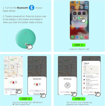 Cat Tracker, GPS Pet Tracker for Cats (Only iOS), Leather Cat Collar with Tracker, Works with Any Collar, No Monthly Fee, Compatible with Apple Find My App not for Android (Olive Green)