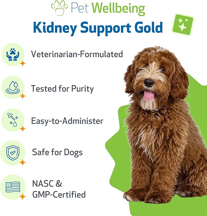 Pet Wellbeing Kidney Support Gold for Dogs - Supports Healthy Kidney Function, Fluid Balance, Energy Levels, Rehmannia, Dong Quai - Veterinarian-Formulated Herbal Supplement 4 oz (118 ml)