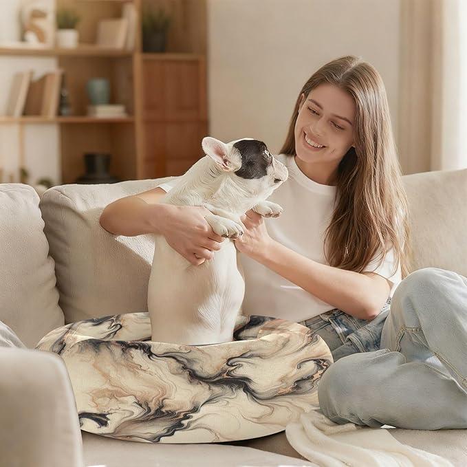 Dog Bed Ultra Soft Fluffy Comfortable Cat Bed Champagne Gold Marble Washable Dog Beds Anti-Slip Round Pet Bed - XS/S/M 3 Sizes