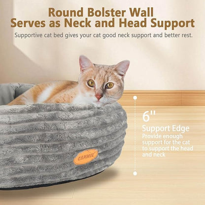 CANMIL Cat Bed, Cat Bed for Indoor Cats, 20’’ Donut Cat Bed for Cats and Small Dogs, Washable Round Pet Bed, Indoor Use