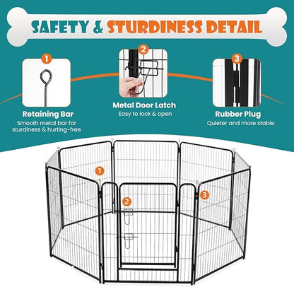 NEWBULIG Dog Playpen Indoors 32 Inch 8 Panels for Small and Medium Dogs Portable and Foldable Pet Fence with Door Heavy Duty Metal Dog Exercise Play Pen for Outdoor Yard