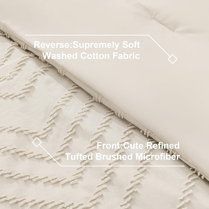 Litanika Beige King Size Comforter Set with Sheets - 7 Pieces Bed in a Bag King Boho Tufted Complete Bedding Sets with Comforter, Sheets, Pillowcases & Shams