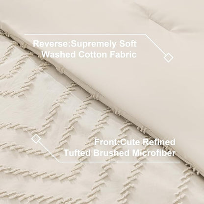 Litanika Beige King Size Comforter Set with Sheets - 7 Pieces Bed in a Bag King Boho Tufted Complete Bedding Sets with Comforter, Sheets, Pillowcases & Shams