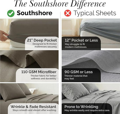 Southshore Fine Living, Inc. 21-Inch Extra Deep Pocket Queen Sheets, 6-Piece, Microfiber Sheet Set Queen Size, Oversized Flat, Deep Pocket Fitted Sheet, Taupe Pillowcases, Dark Taupe Sheets