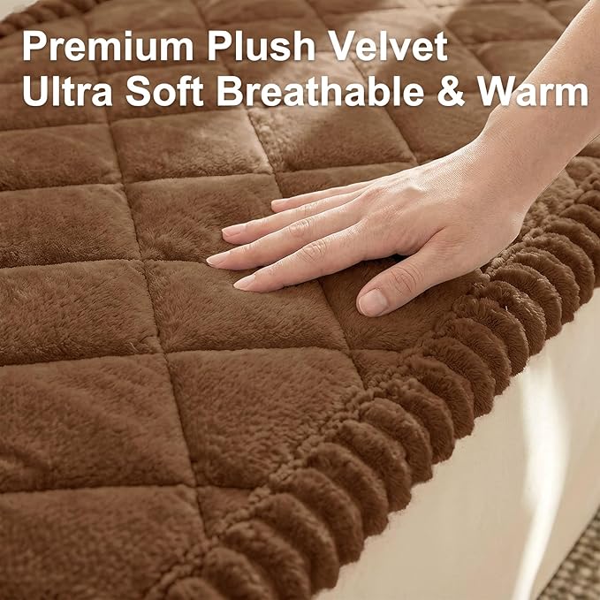 Smiry Fuzzy Couch Cover for Dogs, Non Slip Washable Pet Sofa Cover, Scratch Proof Hair Resistant Plush Sofa Slipcover, Pet Friendly Couch Cushion Protector for Cat, Brown, 27.6" x 47"