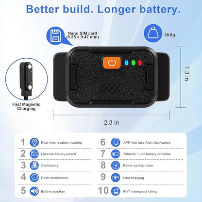 Smart Dog GPS Tracker Collar, First Year Free Subscription, Real-Time Location, Geo-Fence Alerts, Route History, IPX7 Waterproof, 4G Built-in SIM, Health Monitoring