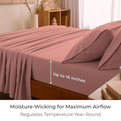 Mellanni California King Sheet Set - 6-Piece Iconic Collection Bedding, (Including 4 Pillowcases), 16-Inch Deep Pocket, Easy Care, Extra Soft, Cooling Sheets, Brushed Microfiber - Coral