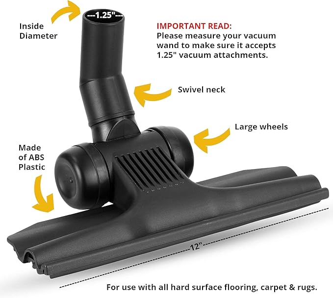 Vacuum Attachments for 1.25" (32mm) Vacuum Cleaner | Gulper Floor Tool for Hoover, Shop Vac, Eureka, Bissell, Nutone, Kenmore & More | Pet Hair & Hard Floor Cleaning