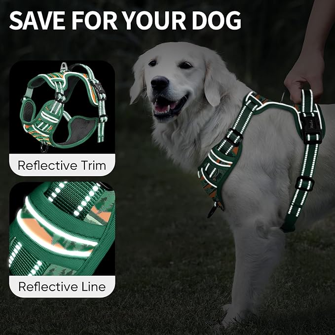 HEELE Dog Harness, No Pull Adjustable Padded Reflective Harness for Small Medium Large Dogs with Handle for Walking Training, Wilderness, S