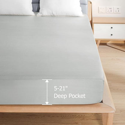 California King Waterproof Mattress Protector - Noiseless, Breathable, Machine Washable Fitted Mattress Cover with Deep Pocket up to 5”-21”（Light Grey）