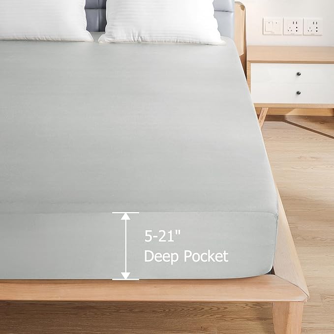 Twin XL Waterproof Mattress Protector for Dorms. Noiseless, Breathable, and Machine Washable Fitted Mattress Cover with Deep Pocket up to 5”-21”（Light Grey）