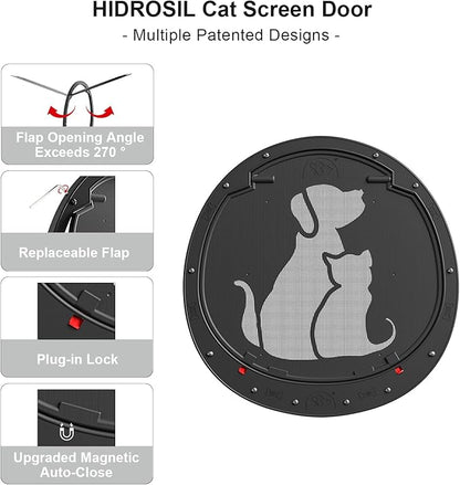 HIDROSIL Dog Door for Screen Door, Patent Desigh Pet Screen Door with Lockable Magnetic Flap for Doggy Door and Cat Door, Black