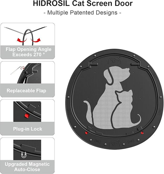 HIDROSIL Dog Door for Screen Door, Patent Desigh Pet Screen Door with Lockable Magnetic Flap for Doggy Door and Cat Door, Black