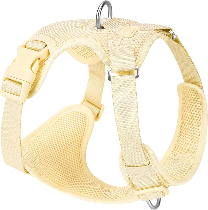 No Pull Dog Harness for Small Medium Large Dogs - Adjustable 2 Layer Mesh Dog Vest with Dual Clip, Escape Proof, Quick Release, Lightweight Breathable Mesh for Walking Hiking (Light Yellow,S)