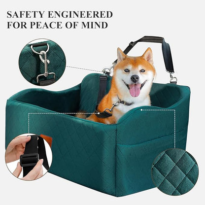 Lealchum Dog Car Seat for Medium/Large Dogs,2 Clip-On Safety Leashs for 2 Small Dogs,Removable and Washable Comfy Pet Car Seat,Easy to Install and Clean (Green, Large)