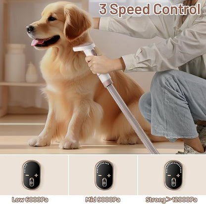 Mavpet 3.2L Dog Grooming Kit & Vacuum Suction, 3 Level Pet Hair Vacuum Groomer with Clippers for Thick Coats, 6 Shedding Grooming Tools for Dogs Cats