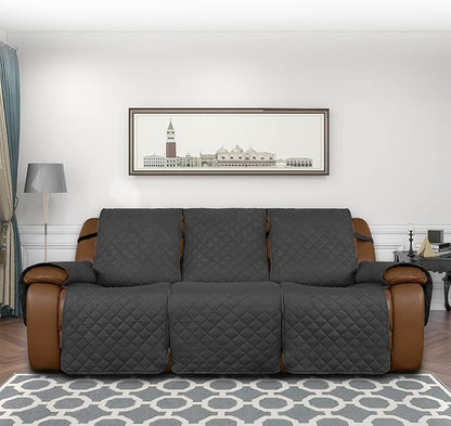 Easy-Going Oversized Recliner Sofa Cover, Reversible Couch Cover for 3 Seat Recliner, Split Sofa Cover for Each Seat with Elastic Straps for Kids, Dogs, Pets (3 Seater, Dark Gray/Dark Gray)