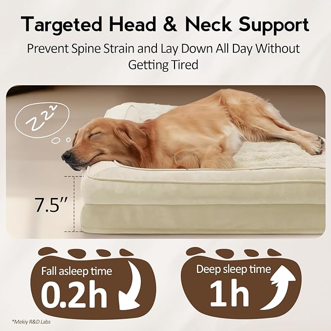 MEKIY Large Orthopedic Dog Bed with Sides XXL Dog Beds with Removable Washable Cover Non-Slip Waterproof Pet Bed for Extra Large Dogs - Beige XXL
