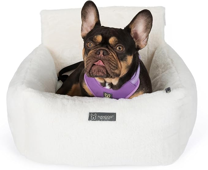 NANDOG Medium Cloud Car Seat in Pearl White - Ultra Plush Fabric Secure & Modern Design - Perfect for Small/Medium Dogs & Cats