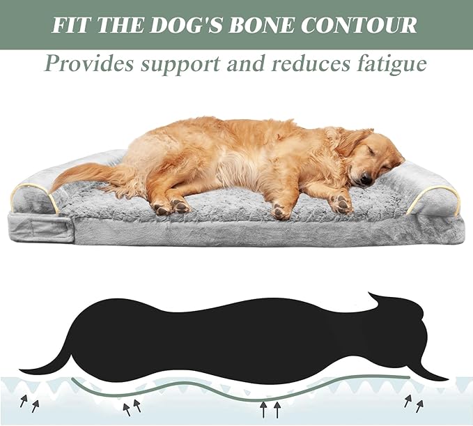 Orthopedic Dog Bed for Large Dog,Memory Foam XL Extra Large Cat Bed with Stickable Design Waterproof Pet Couch Bed with Washable Removable Cover(54 in,Grey)