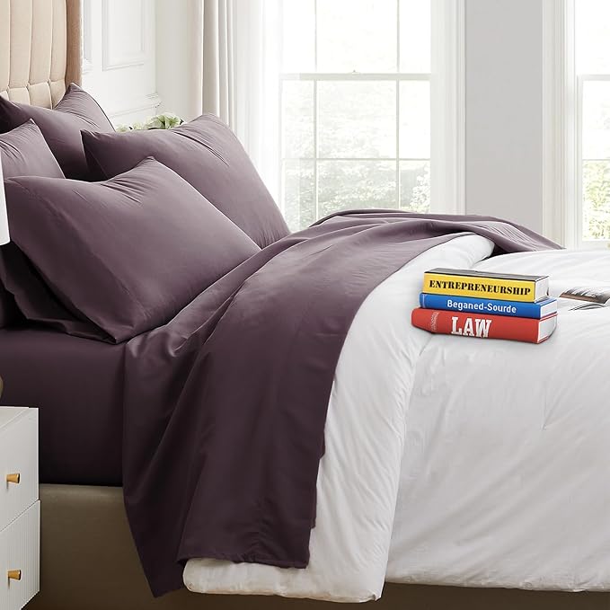 Southshore Fine Living, Inc. Extra Deep Pocket Twin XL Bed Sheets, 4-Piece Ultra Soft Purple Sheets with 21" Deep Twin Fitted Sheet, Oversize Flat Sheet, 2 Pillowcases, Purple