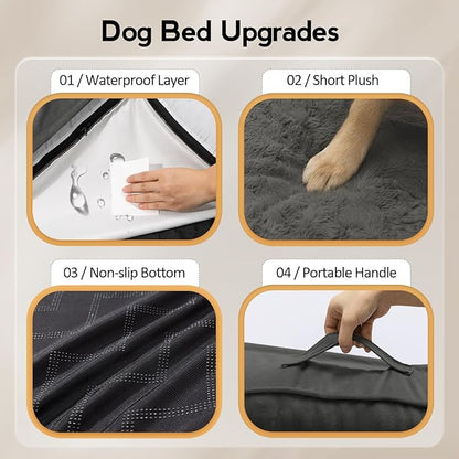 MEKIY Large Dog Bed - XL Orthopedic Egg-Crate Memory Foam Dog Beds with Removable Washable Cover, Waterproof Pet Beds with Non-Slip Bottom, Dark Grey