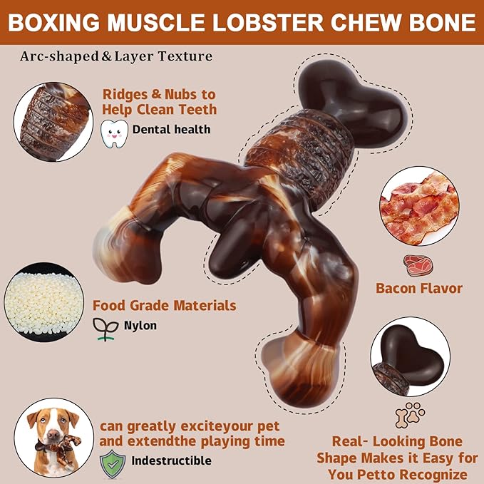 MOXIKIA Dog Chew Toys for Aggressive Chewers Almost Indestructible Dog Toys,Bacon Flavor,Tough Dog Bone Toys for Medium/Large Breed Dogs,Best Chew Toys to Keep Them Busy