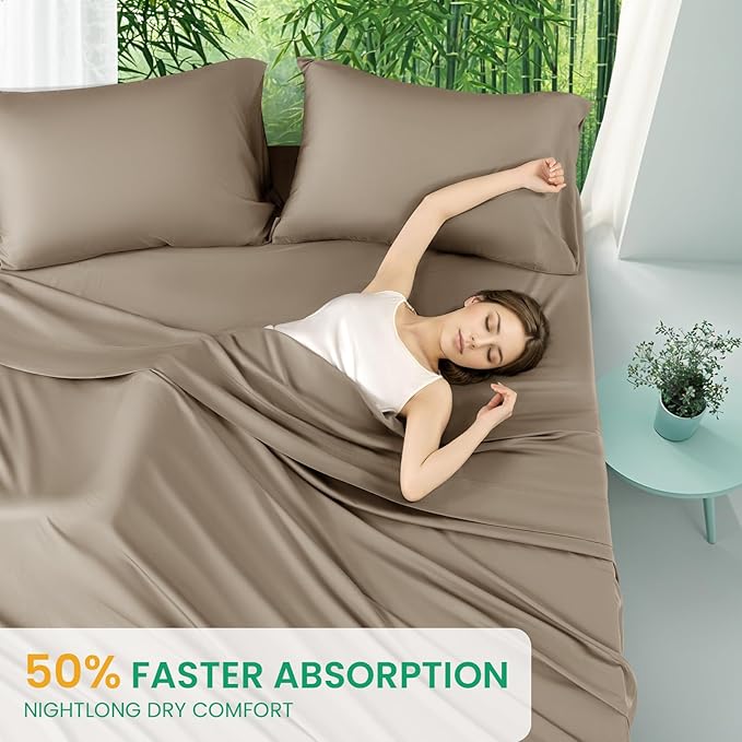 SONORO KATE 100% Viscose Derived from Bamboo_Sheets King Size, Ultra Breathable & Cooling Bed Sheets for Hot Sleepers, Hotel Luxury Silky Bedding Sheets, 16" Deep Pocket - 4PC (Simply Taupe,King)